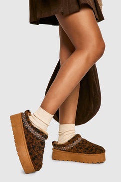 Leopard Borg Platform Cosy Mules 