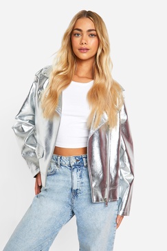 Metallic Oversized Moto Jacket