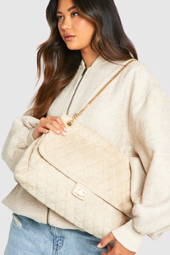 Quilted Brushed Faux Suede Shoulder Bag