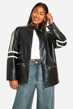 Moto Detail Oversized Faux Leather Jacket 