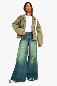 Wide Leg Low Rise Distressed Detail Jean