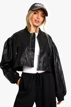 Shoulder Detail Faux Leather Bomber Jacket