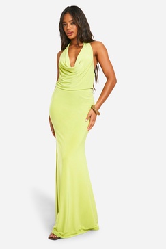 Plunge Halter Cowl & Flared Maxi Skirt