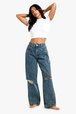 Petite Basics Ripped Knee Boyfriend Jeans