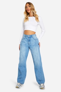 Seam Detail Straight Leg Denim Jeans