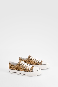 Leopard Print Platform Low Top Lace Up Sneakers