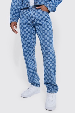 Relaxed Rigid Checkerboard Laser Print Jeans