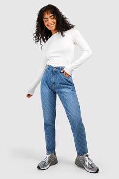 Diamond Distressed Mom Jeans