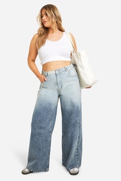 Plus Basics High Waisted Super Wide Leg Jeans