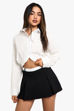 Contrast Waistband Box Pleat Skort