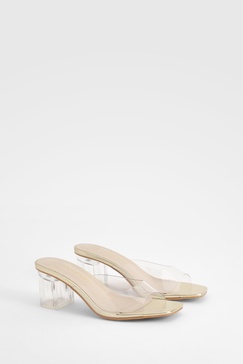 Clear Block Heeled Mules