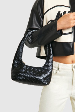 Black Woven Shoulder Bag  