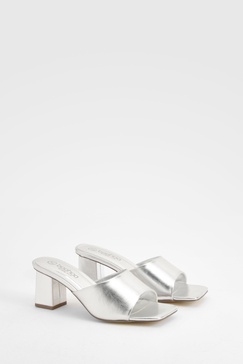 Wide Width Metallic Low Block Heeled Mule