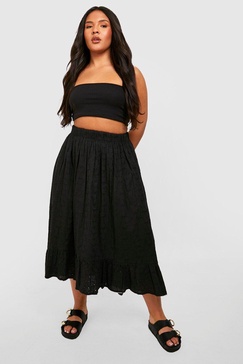 Plus Eyelet Dipped Hem Midi Skirt