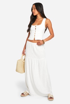 Tiered Linen Look Maxi Skirt