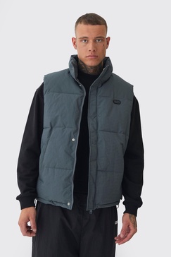 Tall Man Ripstop Funnel Neck Puffer Vest In Slate