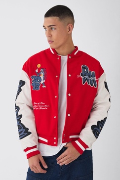 Boxy Worldwide Tiger Badge Varsity Jacket in Red