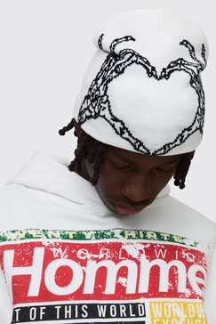 Skeleton Heart Graphic Beanie in White