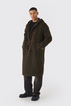 Oversized Brushed Duffle Overcoat In Khaki