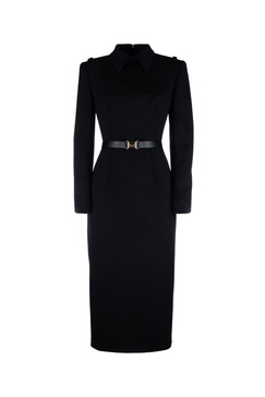 Prada High Neck Belted Waist Midi Dress