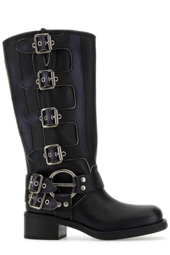 Miu Miu Buckle-Detailed Round Toe Boots