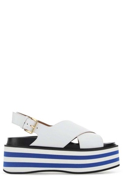 Marni Stripe-Detail Crossover Wedge Sandals