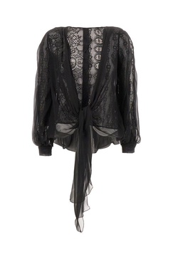 Alberta Ferretti Lace Detailed Draped Blouse