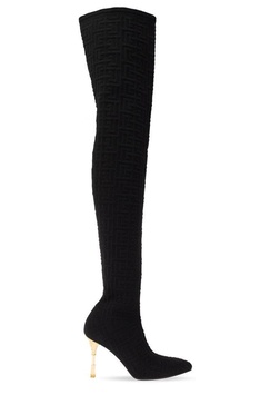 Balmain Monogram Moneta Mesh Thigh Boots