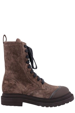 Brunello Cucinelli Round-Toe Lace-Up Ankle Boots