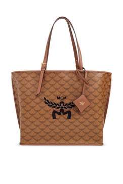 MCM Medium Himmel Lauretos Logo Printed Tote Bag