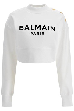 Balmain Logo Printed Crewneck Cropped Sweatshirt