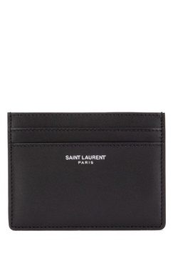 Logo-Print Pebble-Grain Leather Cardholder