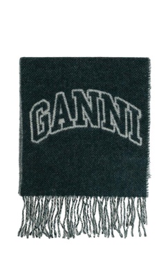 Ganni Logo Detailed Fringed Scarf