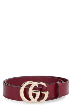 GUCCI Elegant Red Leather Belt with Gold-Tone Buckle 6x4.7 cm