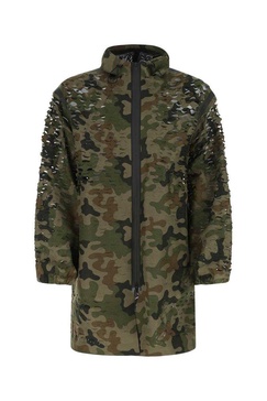 Dries Van Noten Front-Zip Camo Hooded Long Jacket