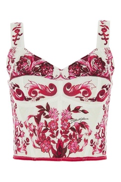 Dolce & Gabbana Majolica-Printed Marquisette Bustier Top