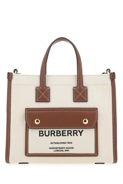 BURBERRY Mini Freya Tote Bag with Horseferry Print and Leather Accents