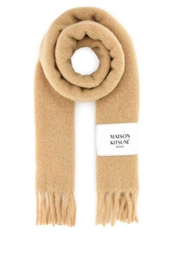 Maison Kitsuné Logo Patch Fringed Knit Scarf