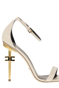 Elisabetta Franchi Leather Sandals With Logo Heel