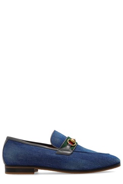 Paride Leather-Trimmed Denim Horsebit Loafers