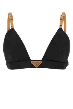 Prada Enamel Triangle-Logo Plunging V-Neck Bra