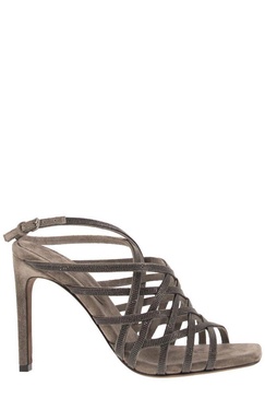 Brunello Cucinelli Crossover Strap Glitter Sandals