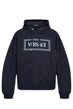 Versace Embroidered-90s Vintage Logo Drawstring Hoodie