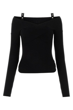 Blumarine Off-Shoulder Ribbed-Knit Jumper