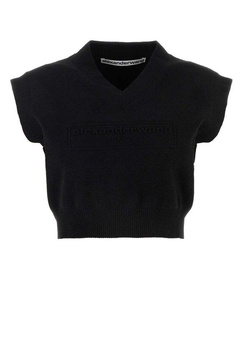 Alexander Wang Logo-Embossed Cropped Knitted Top