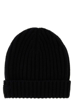 Black Wool Blend Beanie Hat