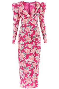 Alessandra Rich Rose Printed Long Dress