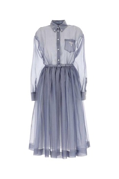 Prada Logo Embroidered Long-Sleeved Shirt Dress