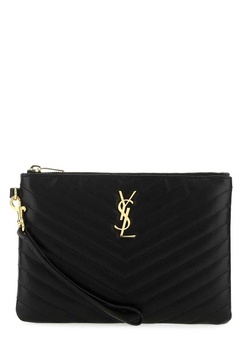 SAINT LAURENT Black Calfskin A5 Pouch Handbag for Women - SS24 Collection