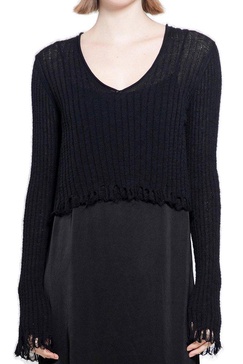 Uma Wang Frayed Cropped Knitted Top